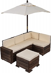 Набор садовой мебели для детей: секционный диван, пуф-стол, зонт, цвет бежево-коричневый (KidKraft, 20305) - миниатюра